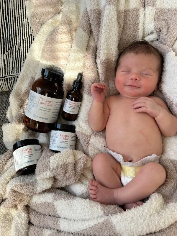 Newborn with placenta capsules